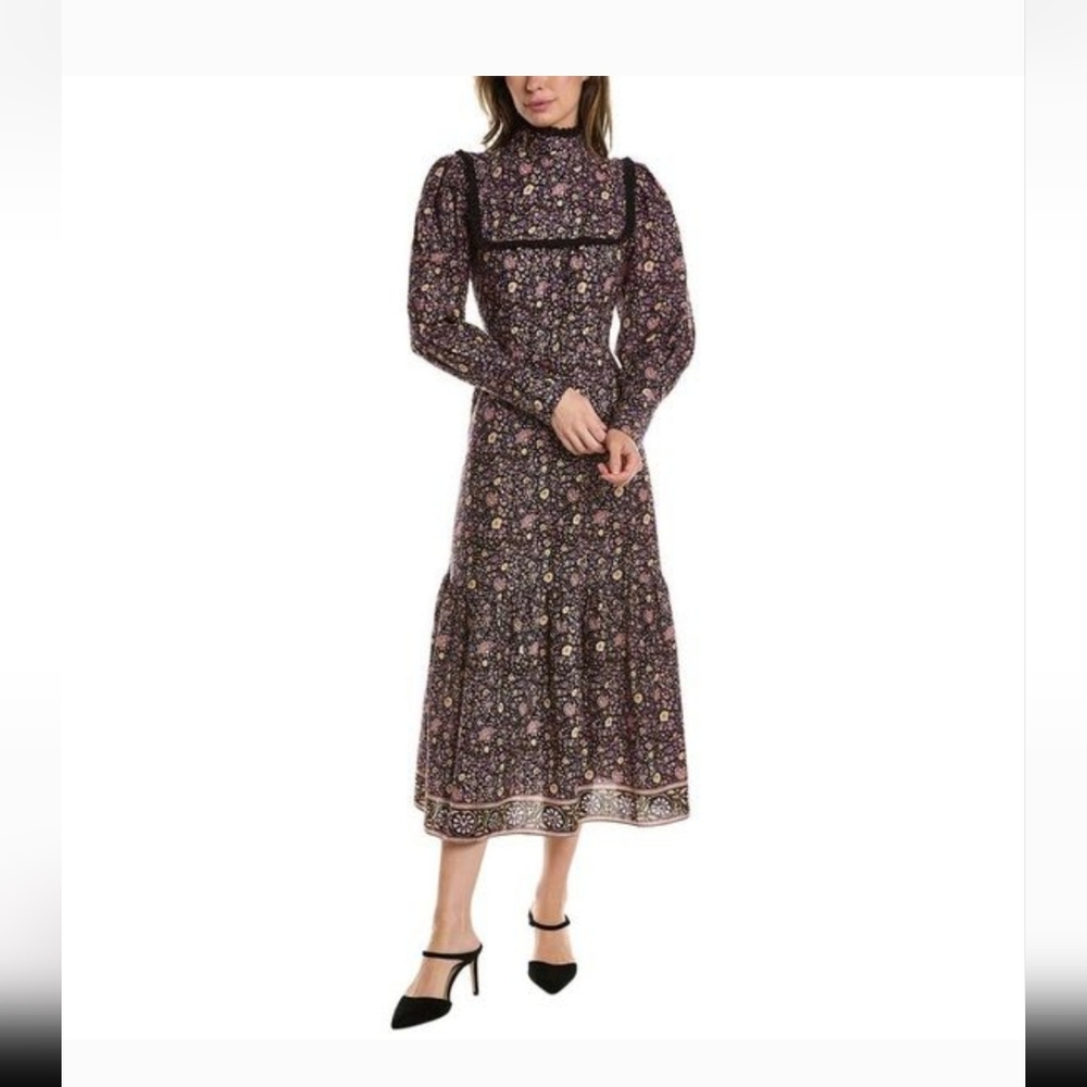 Hunter Bell Yeardley Purple Floral Midi Dress Size 0